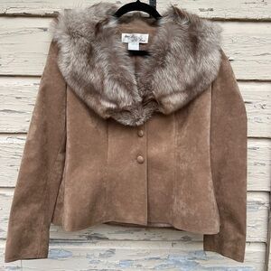 Vintage Adolph Schuman Lilli Ann Blue Fox Fur Ultrasuede Blazer Suit Jacket Rare